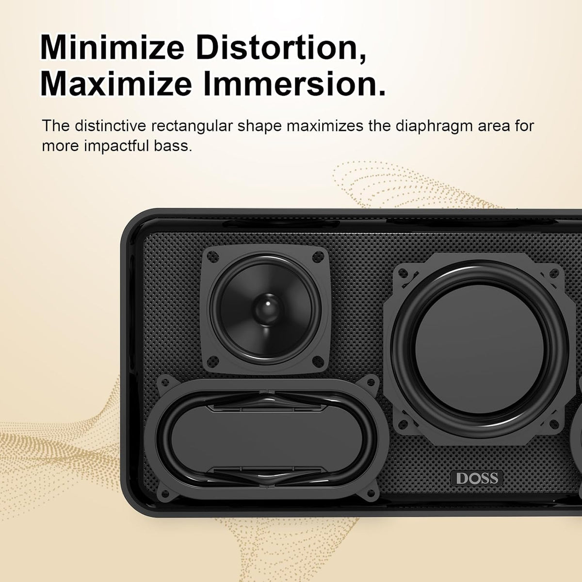 DOSS SoundBox XL Bluetooth Speaker with Subwoofer, 32W Loud Sound with Booming Bass, Dual DSP Technologies, 10H Playtime, USB-C, TWS, 2.1 Audio Channel for Home, Indoor and Office - Gold - PuriLite