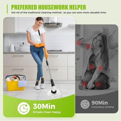 YKYI Electric Spin Scrubber,Cordless Electric Cleaning Brush,Shower Scrubber with 8 Replaceable Brush Heads,Power Scrubber 2 Adjustable Speeds,Bathroom Brush with Long Handle for Bathtub,Tile,Floor - PuriLite