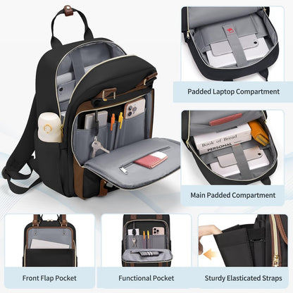 RAINSMORE Laptop Backpack 15.6 Inch for Women Large Travel Backpack with USB Charging Port Water Resistant - PuriLite