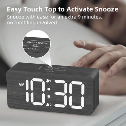 Purilite Select Wooden Digital Alarm Clock with Large LED Display - PuriLite
