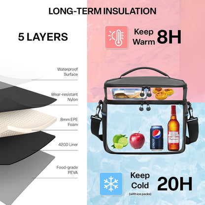 EVERFUN Cooler Bag Insulated Beach Cooler Lunch Bag Box for Men Women Dual Compartments Collapsible Waterproof Leak-Proof for Travel Work Picnic - PuriLite