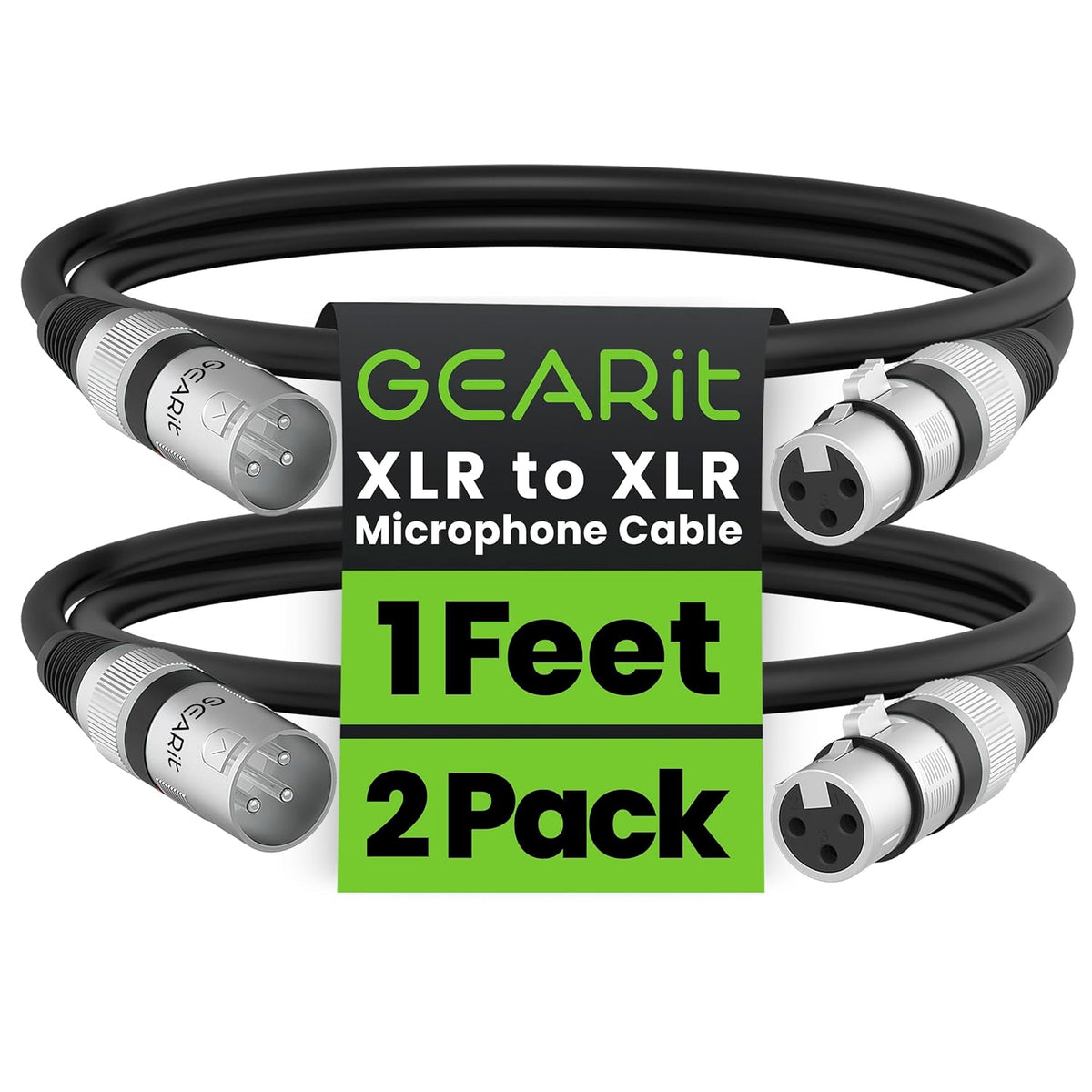 GEARit XLR Male to Female Microphone Cable (10 Feet, 6-Pack) 3-Pin Balanced Shielded Mixer, Recording Studio, Podcast - Black - PuriLite
