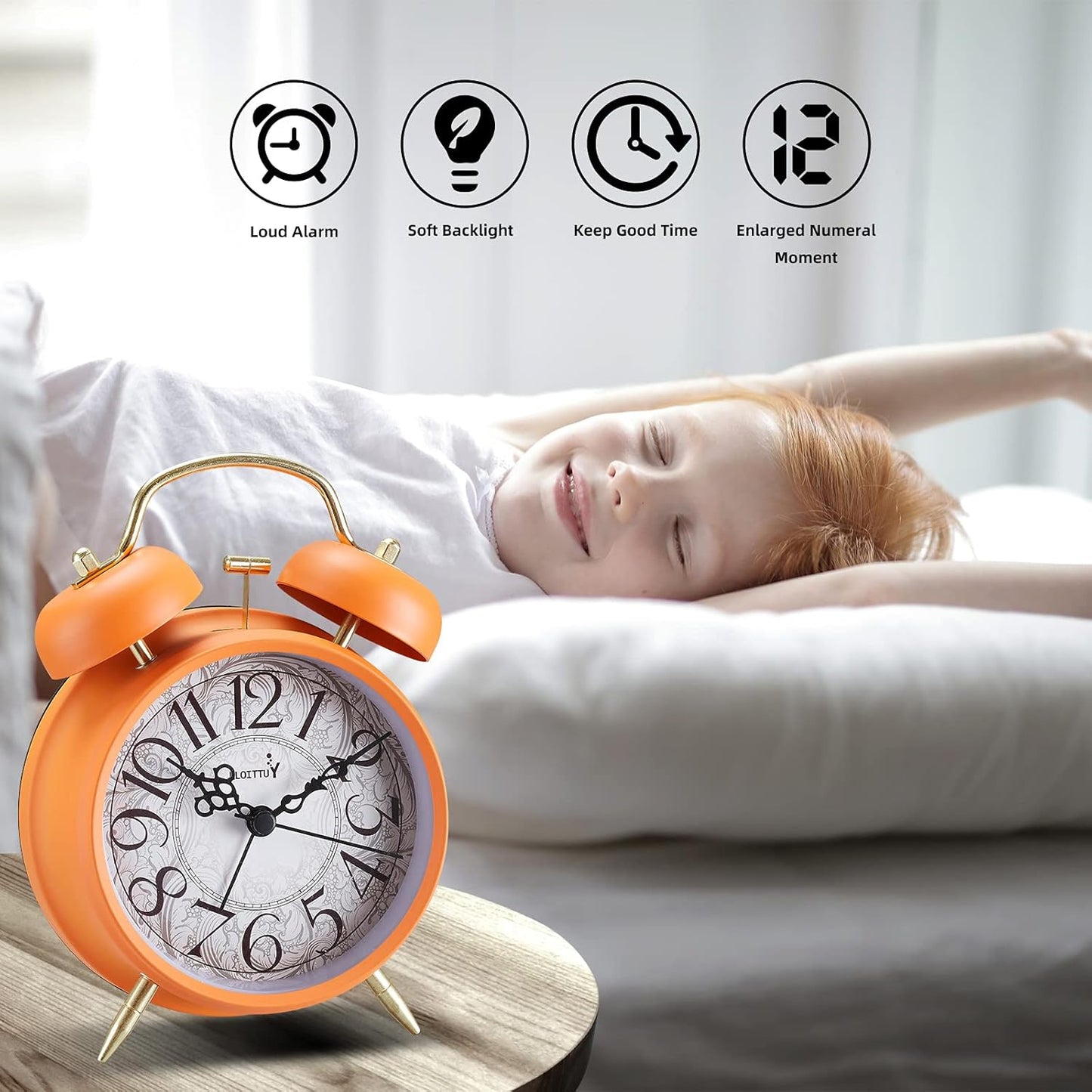 FLOITTUY Loud Alarm for Deep Sleepers 4'' Retro Twin Bell Alarm Clock with Backlight for Bedroom and Home Decoration(Retro White) - PuriLite