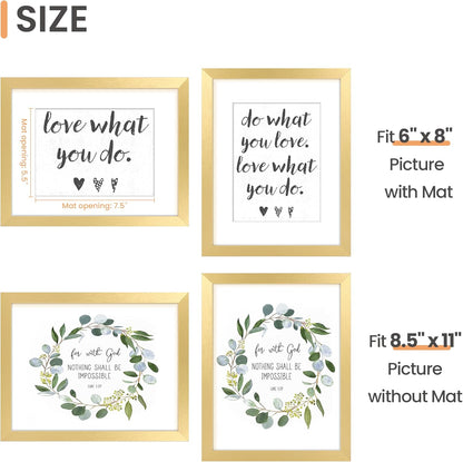 upsimples 11x14 Picture Frame, Display Pictures 8x10 with Mat or 11x14 Without Mat, Wall Hanging Photo Frames, Black - PuriLite