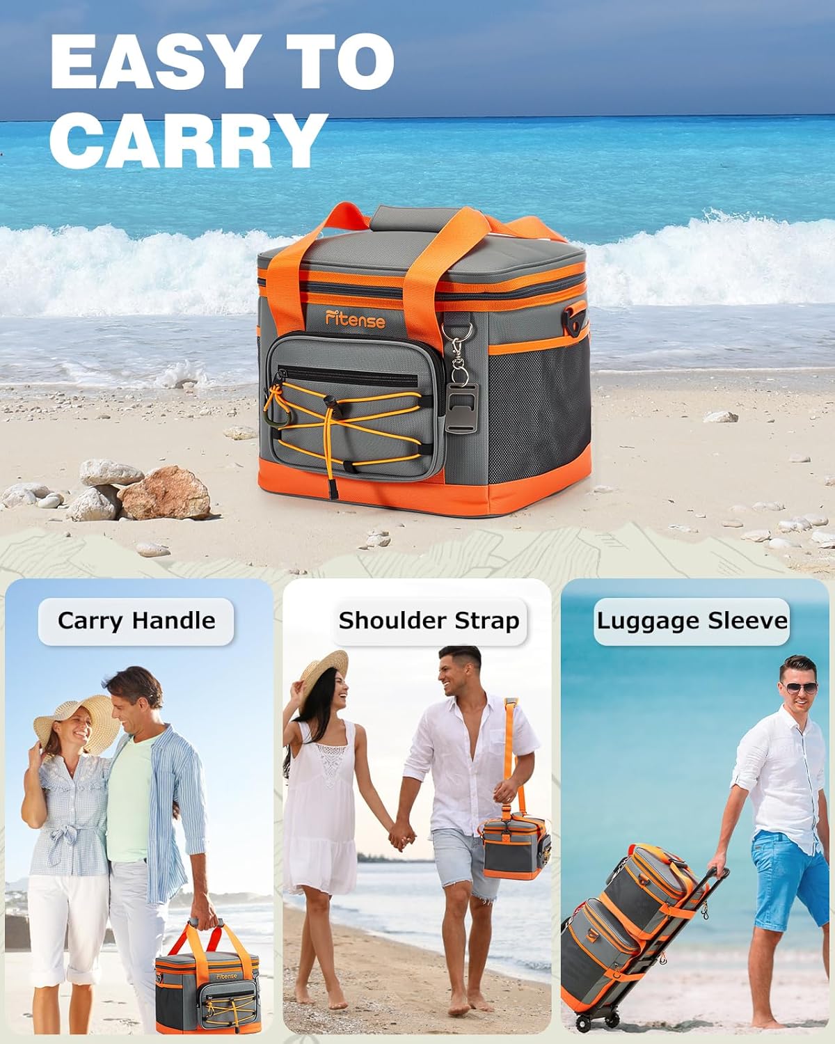 Fitense Soft Cooler Bag Insulated 50 Cans/33L, 27 Cans/20L Camping Cooler 4-Layer Leakproof, Collapsible Portable Lunch Cooler for Beach, Travel, Picnic, Grocery, Kayaking - PuriLite