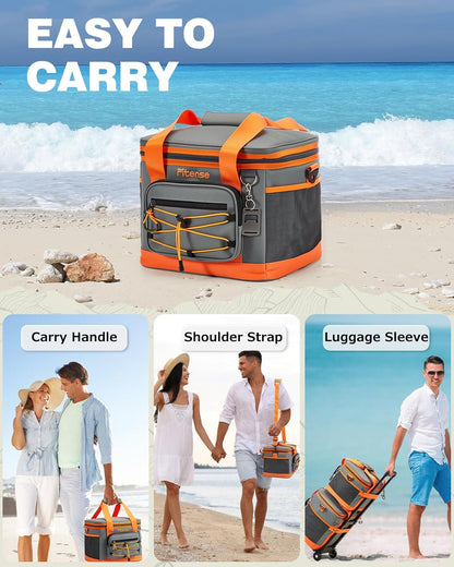 Fitense Soft Cooler Bag Insulated 50 Cans/33L, 27 Cans/20L Camping Cooler 4-Layer Leakproof, Collapsible Portable Lunch Cooler for Beach, Travel, Picnic, Grocery, Kayaking - PuriLite