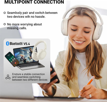 Edifier V80 Hybrid Active Noise Cancelling Bluetooth Headphones, Wireless Over Ear Headset with 45H Playtime, Wired Hi-Res Audio Fast Charging Multipoint Connection for Home Travel Office - Navy Blue - PuriLite