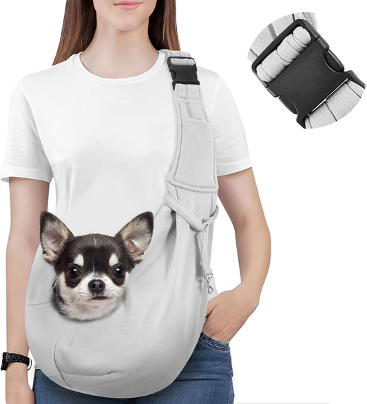 Pawaboo Small Dog Sling Carrier, Reversible Hands Free Dog Sling Carrier for Small Dogs and Cats, Puppy Sling Carrier with Adjustable Strap Buckle & Safety Harness, Puppy Essentials, Grey - PuriLite