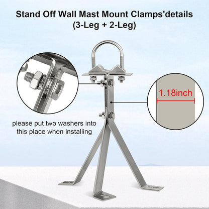 XRDS-RF 16 Inch Heavy-Duty Wall Mount Stand Off Mast for TV Antenna - Windproof Mounting Bracket (2-Leg + 2-Leg) - PuriLite