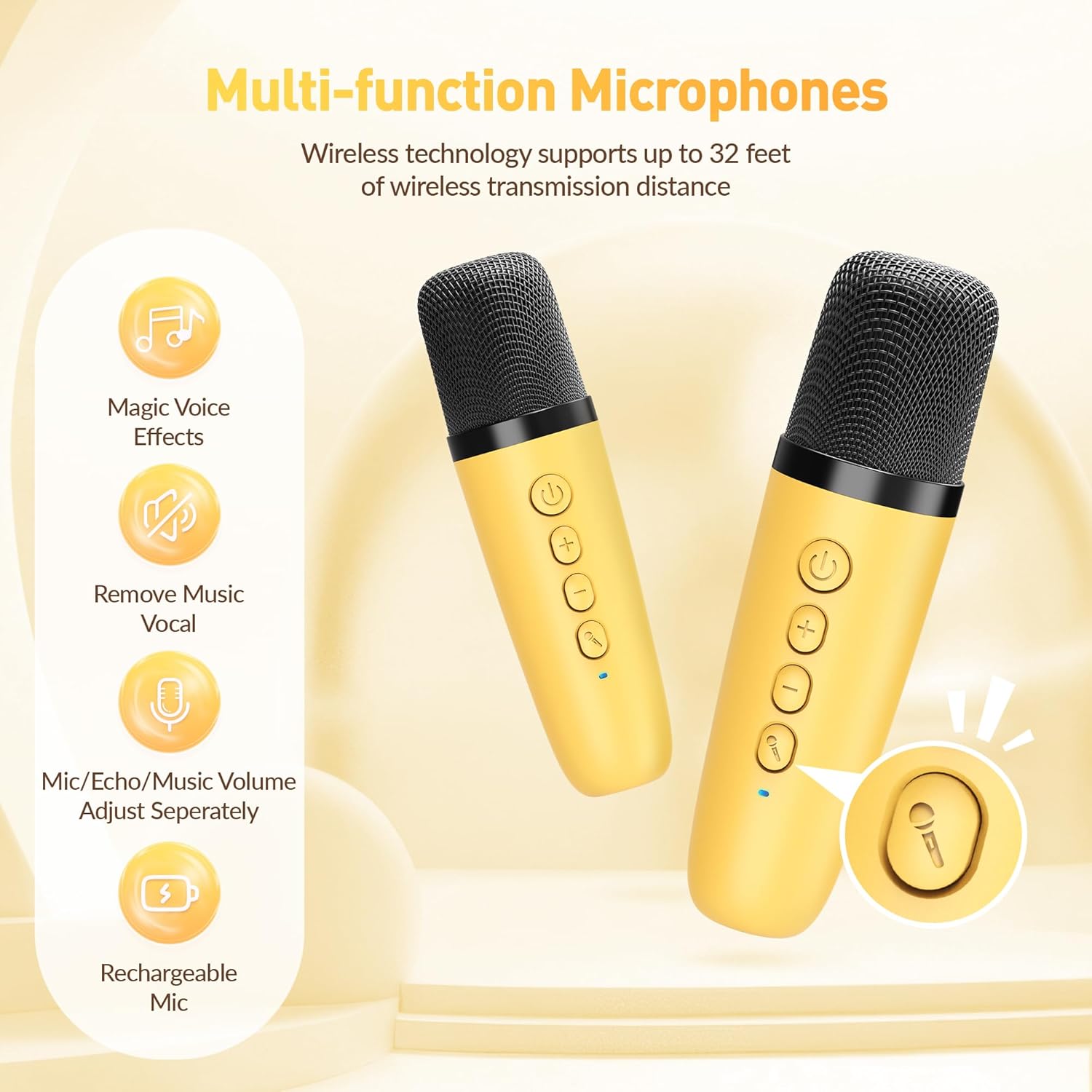 Mini Karaoke Machine, Portable Bluetooth Karaoke Speaker with 2 Wireless Microphones and Party Lights for Kids and Adults, Birthday Gifts for Girls Boys Family Home Party (Hotpink) - PuriLite