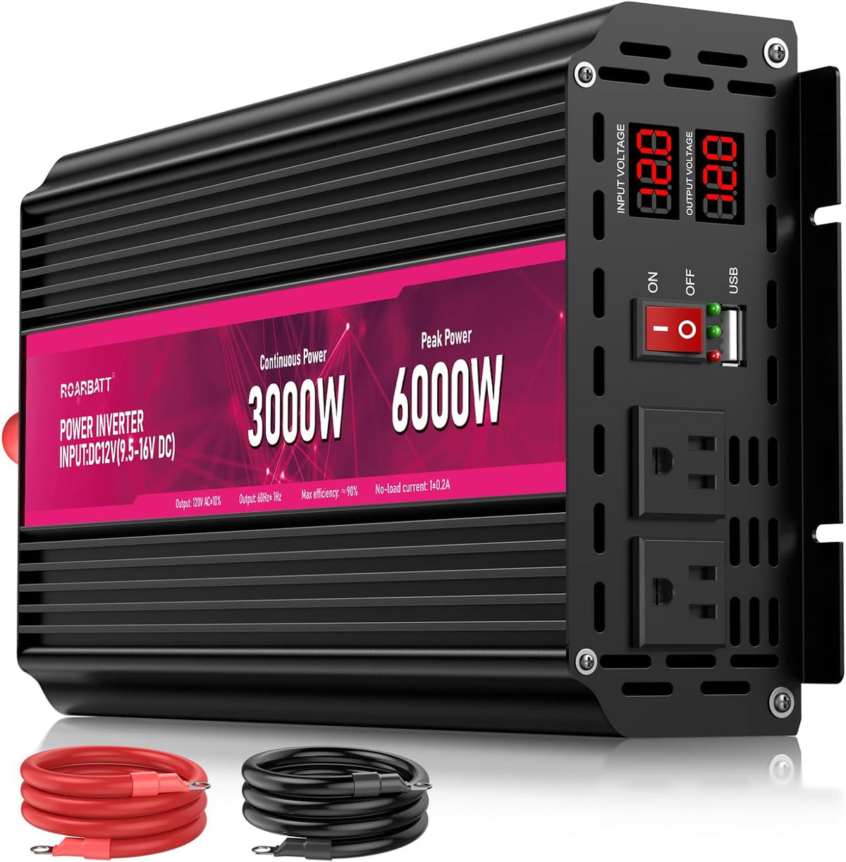 3000W Power Inverter,12V DC to AC 110V120V Peak Power 6000W with 2AC Outlets and 2.4USB Port,LCD Display Car Inverter for Outdoor Activities,Emergency - PuriLite