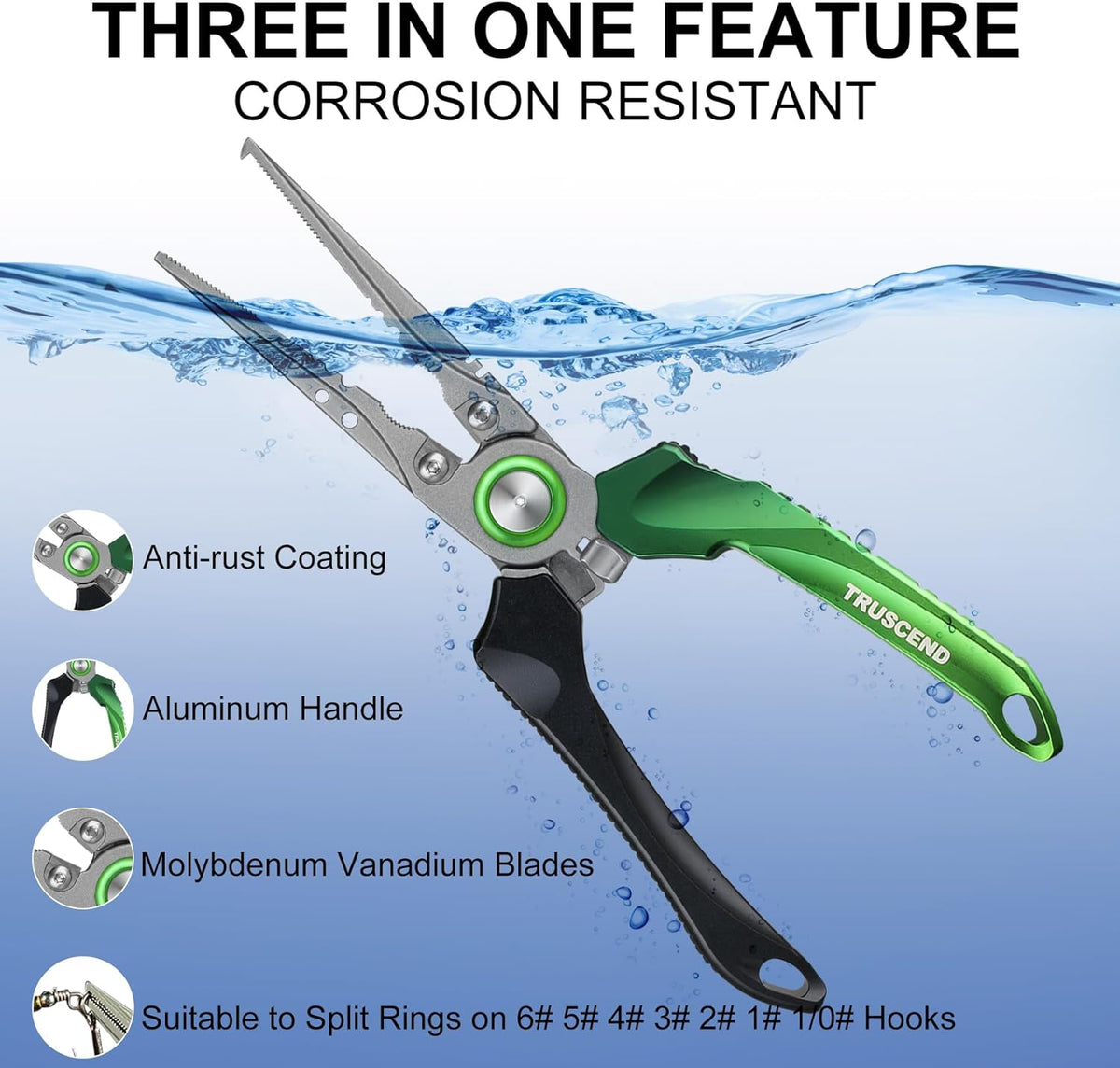 TRUSCEND Lockable Handy Fishing Pliers with Innovative Ergonomic Handle, Saltwater Corrosion Resistant Teflon Coated Fishing Tool, Multi-Function Fishing Gear with Mo-V Cutter, Amazing Fishing Gift - PuriLite
