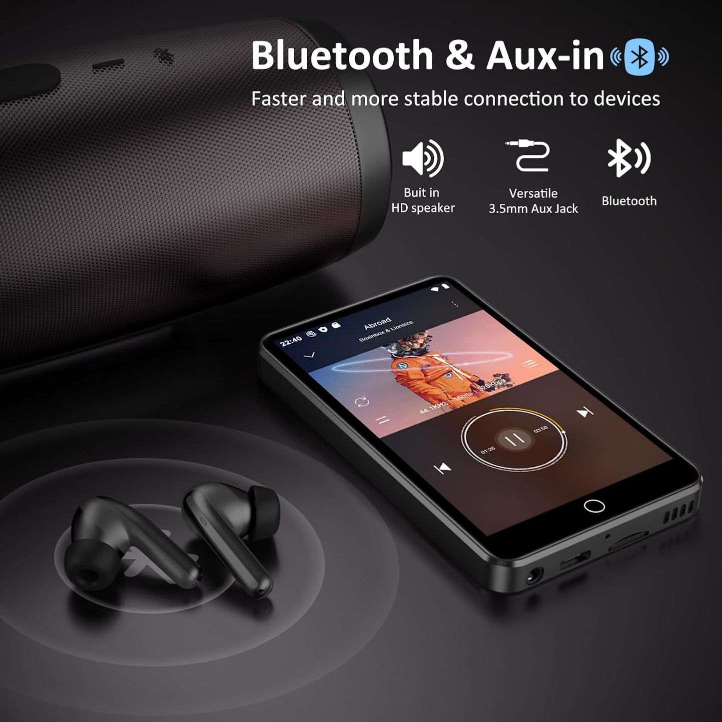 80GB MP3 Player with Bluetooth and WiFi, 4-inch Touch Screen MP3 Player with Bluetooth ， with Spotify, SpotifyKids, Audible, Andora, Amazon Player, MP4&MP3 Player up to 1TB Black - PuriLite