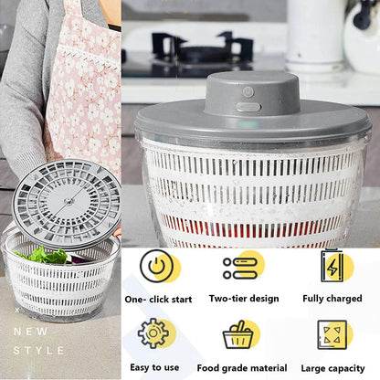 Electric Salad Spinner, 4L Wireless USB Salad Spinner Dehydrator for Fruit Vegetables, Large Capacity Salad Vegetable Dryer, Quick Drainage Electric Mixer White - PuriLite