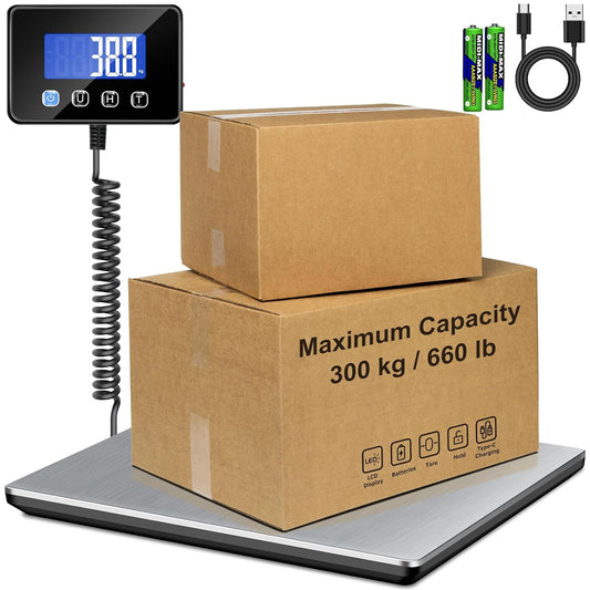 RAOYAN Shipping Scale, 660 lb / 1 oz High Accuracy Digital Postal Scale with LCD Display, Hold/Tare Function, Shipping Scale for Package, Luggage, Warehouse (Including 2 Batteries, Charging Cable) - PuriLite