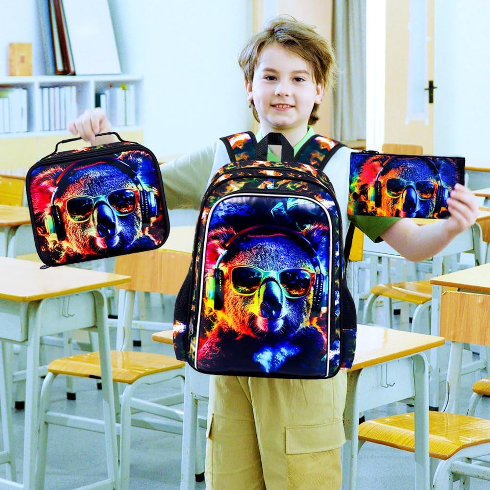 3pcs Backpack for Boys and Girls, 16” Kids Kindergarten Bookbag with Lunch Box, Cute Elementary Backpacks for Boy Girl - PuriLite
