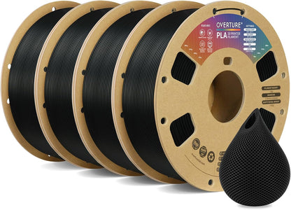 OVERTURE PLA Filament 1.75mm PLA 3D Printer Filament, 1kg Cardboard Spool (2.2lbs), Dimensional Accuracy +/- 0.02mm, Fit Most FDM Printer (Black 1-Pack) - PuriLite