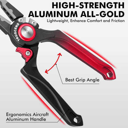 TRUSCEND Lockable Handy Fishing Pliers with Innovative Ergonomic Handle, Saltwater Corrosion Resistant Teflon Coated Fishing Tool, Multi-Function Fishing Gear with Mo-V Cutter, Amazing Fishing Gift - PuriLite
