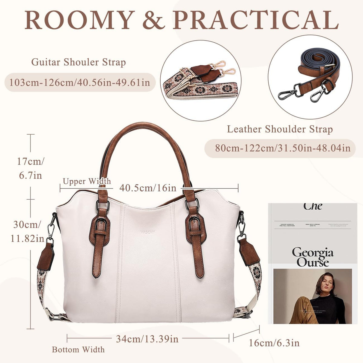 Hobo Bags for Women,VASCHY Vegan Leather Handbag Purse Top Handle Satchel Boho Shoulder Bag with Crossbody Guitar Strap - PuriLite
