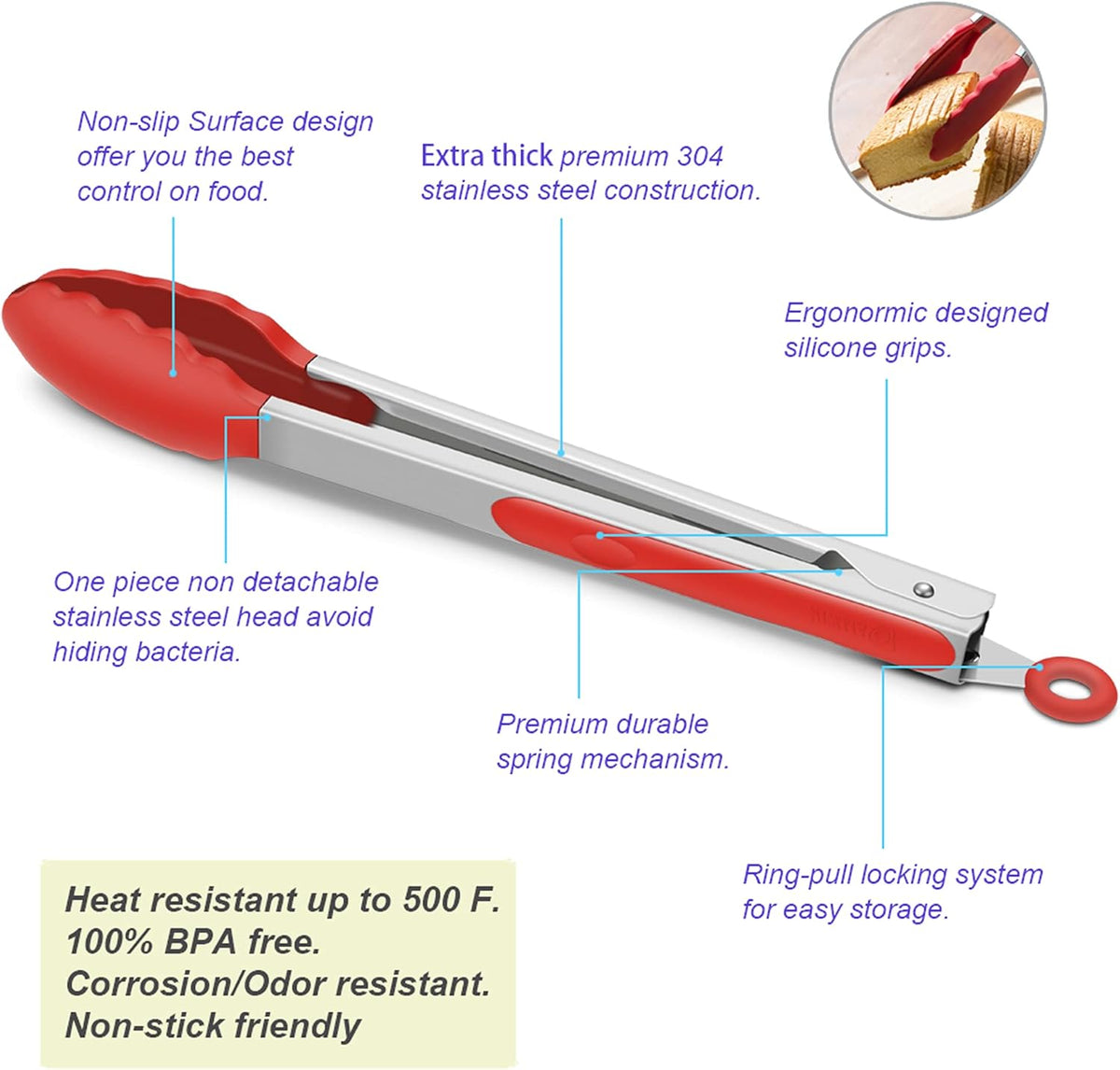 Purilite Select Silicone &amp; Stainless Steel Kitchen Tongs - PuriLite