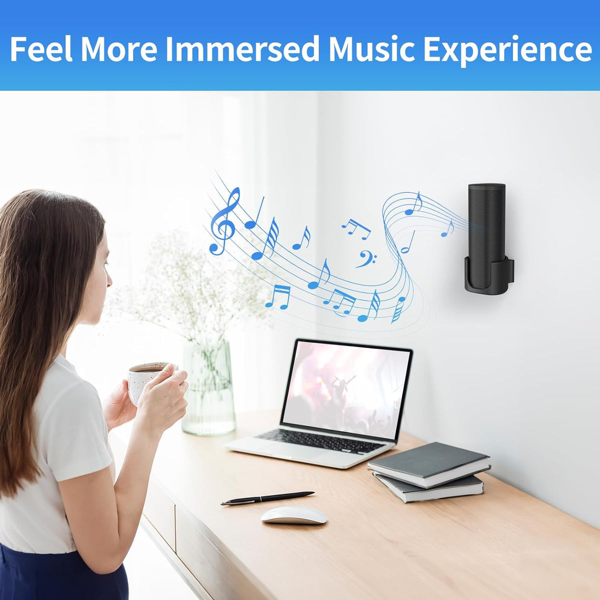 Sturdy Speaker Wall Mount for Sonos Roam 2, Roam SL - Space Saving Bracket Easy to Install, White - PuriLite