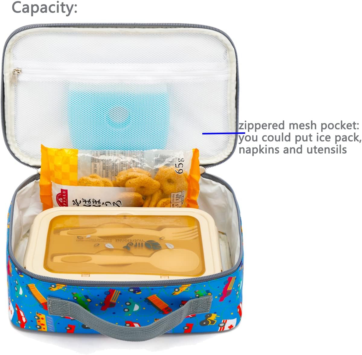 FlowFly Kids Lunch Box Insulated Soft Bag Mini Cooler Back to School Thermal Meal Tote Kit for Girls, Boys, Black - PuriLite