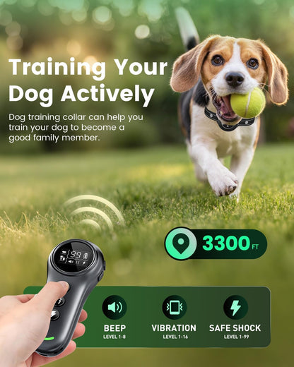2-in-1 Dog Training Collar with Remote,Smart Anti Barking Device for Dog,Waterproof Dog Collar with 5 Adjustable Sensitivity for All Breeds,Rechargeable - PuriLite