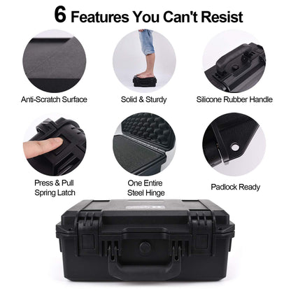 Lykus HC-3810 Waterproof Hard Case with Customizable Foam Insert, Interior Size 38x28x13.5cm, Suitable for Camera, Lens, Drone, mic, Flashlight, Telescope, Action cam, Electronics, Tools, and More - PuriLite
