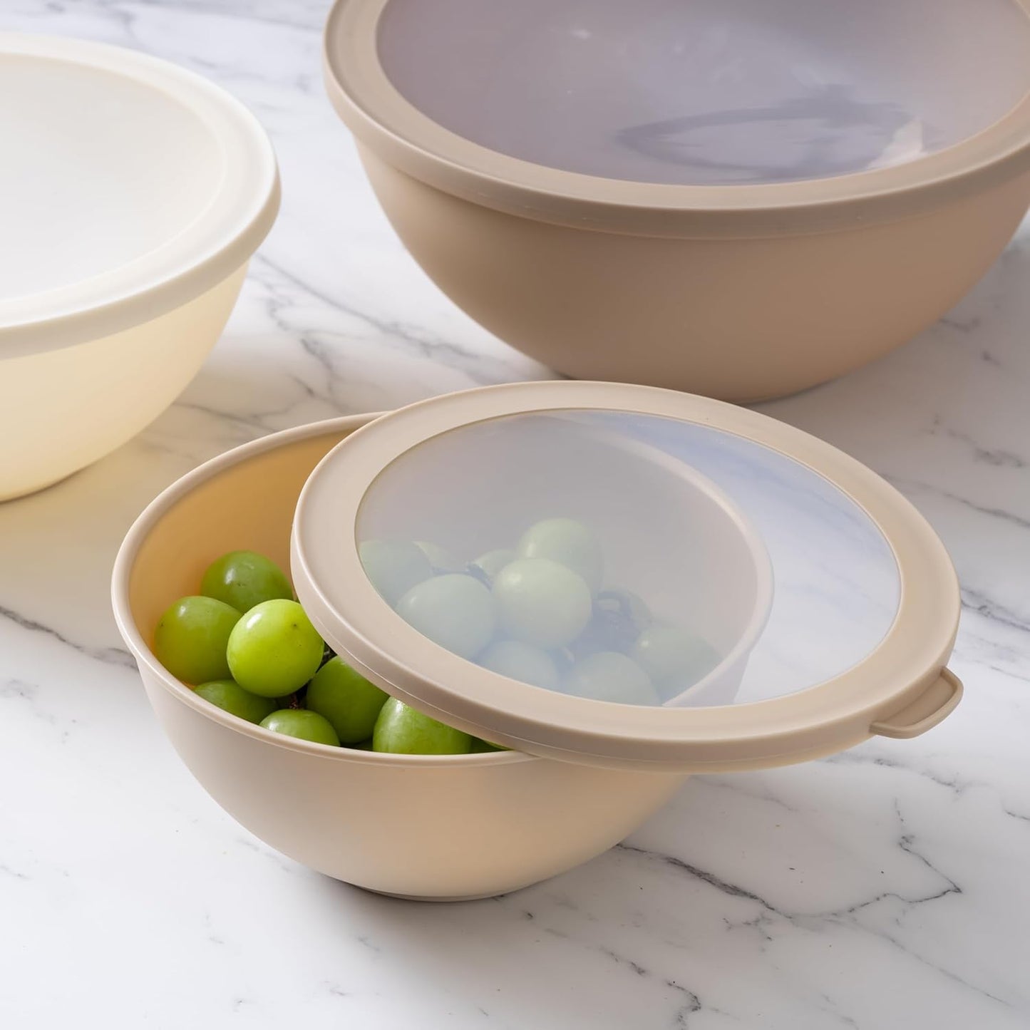 COOK WITH COLOR Mixing Bowls with TPR Lids - 12 Piece Plastic Nesting Bowls Set Includes 6 Prep Bowls and 6 Lids, Microwave Safe Mixing Bowl Set (Mint) - PuriLite