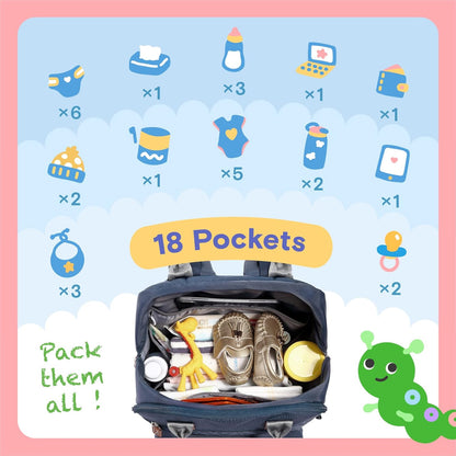 Diaper Bag Backpack, iniuniu Large Baby Bags with Diaper Pouch, Washable Changing Pad, Pacifier Case and Stroller Straps - PuriLite