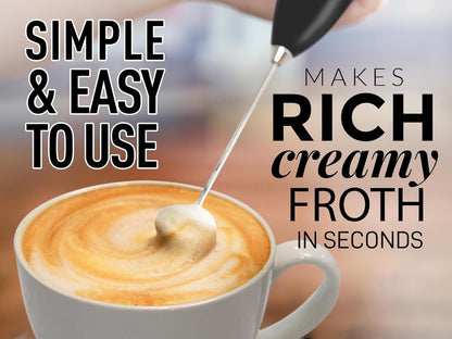 Zulay Kitchen Powerful Double Whisk Milk Frother Handheld - Foam Maker with Stand - Whisk Drink Mixer for Coffee, Mini Foamer for Latte, Matcha, Frappe, Hot Chocolate & Cappuccino (Black) - PuriLite