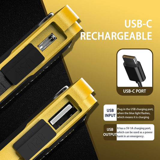 WARSUN Portable Rechargeable Magnetic Work Light, LED Flood Light Waterproof for Outdoor Camping Hiking Emergency Car Repairing (USB + Solar Charging, Yellow) - PuriLite