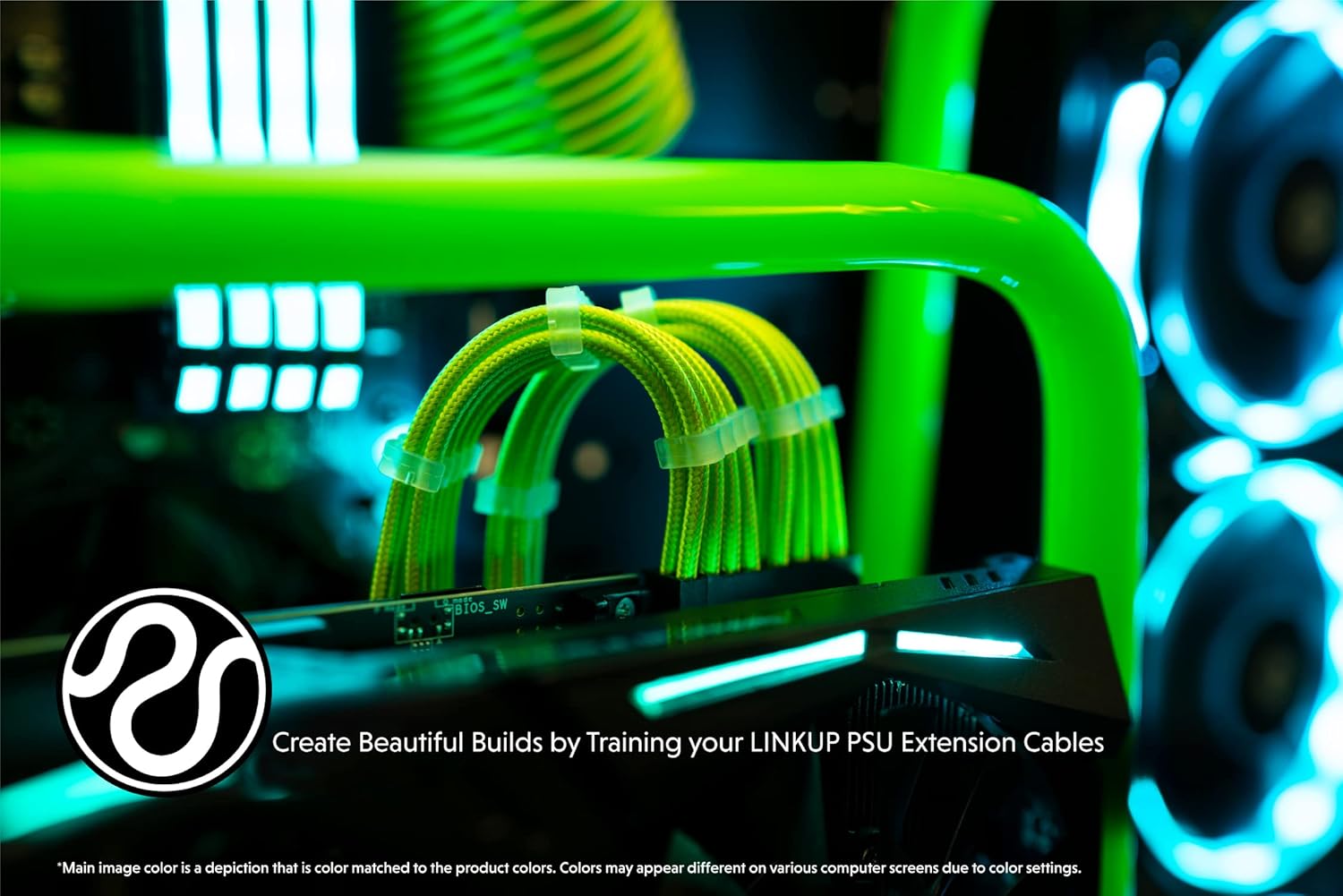 LINKUP - 30cm Super Soft and Flexible PSU Cable Extension Sleeved Custom Mod GPU PC Braided w/Comb Kit | 1 x 24 P (20+4) | 2 x 8 P (4+4) CPU | 2 x 8 P (6+2) GPU Set | 300mm - Blackgreen - PuriLite