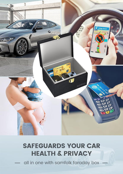 Samfolk Faraday Box with Faraday Pouchs, Faraday Box for Car Keys,RFID Key Fob Protector Anti-Theft Key Fob Box, Anti-Theft Cages for Car Keys, Phone and Credit Card - PuriLite