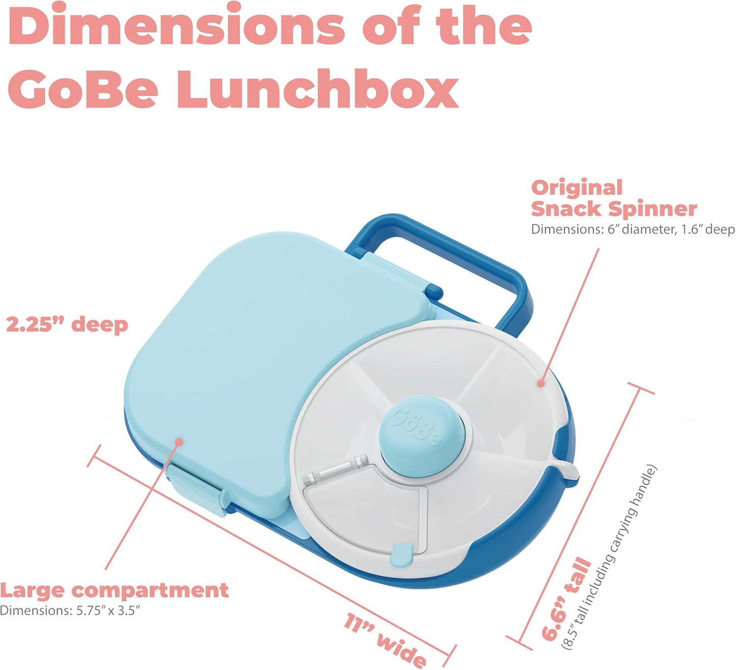 GoBe Kids Lunchbox - Reusable Snack Container with 5 Compartment Dispenser and Lid | BPA and PVC Free | Dishwasher Safe | No Spill, Leakproof - PuriLite