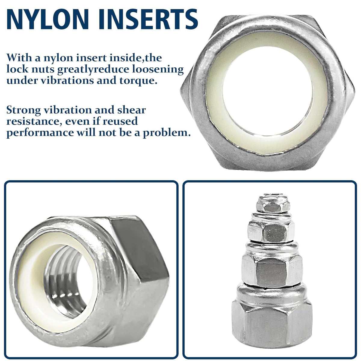 Vifmy 110 Pack 1/4"-20 Inch Lock Nuts,304 (A2-70) Stainless Steel Nylon Insert Locknuts,Standard Inch Thread Nylock Nuts for Bolts - PuriLite