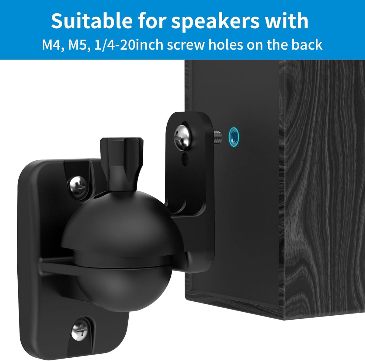 PlusAcc Speaker Wall Mount Brackets – Surround Sound Speaker Wall Mounts with 20° Tilt & 80° Swivel, Bookshelf Speaker Wall Screws Mounts, Holds Up to 7.7 lbs, Space-Saving Design (2-Pack, Black) - PuriLite
