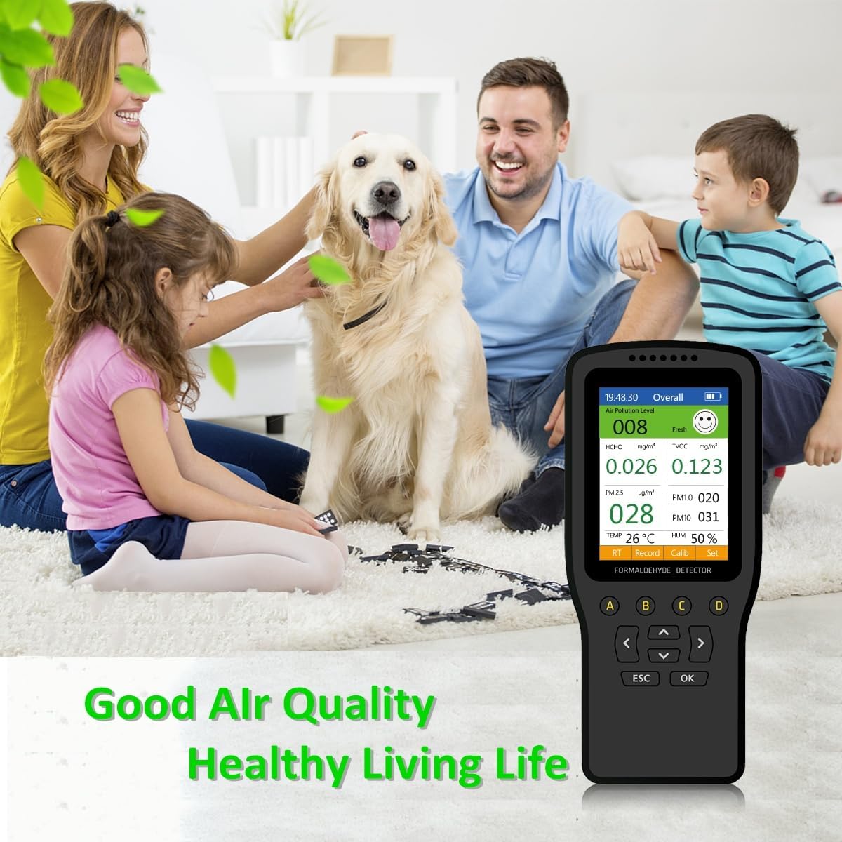 Air Quality Tester, 8 in 1 Air Quality Monitor Indoor，Formaldehyde Detector, voc Meter, Detect Indoor HCHO,TVOC,AQI,PM2.5,PM10,PM1.0,Temperature and Humidity Tester (Black) - PuriLite