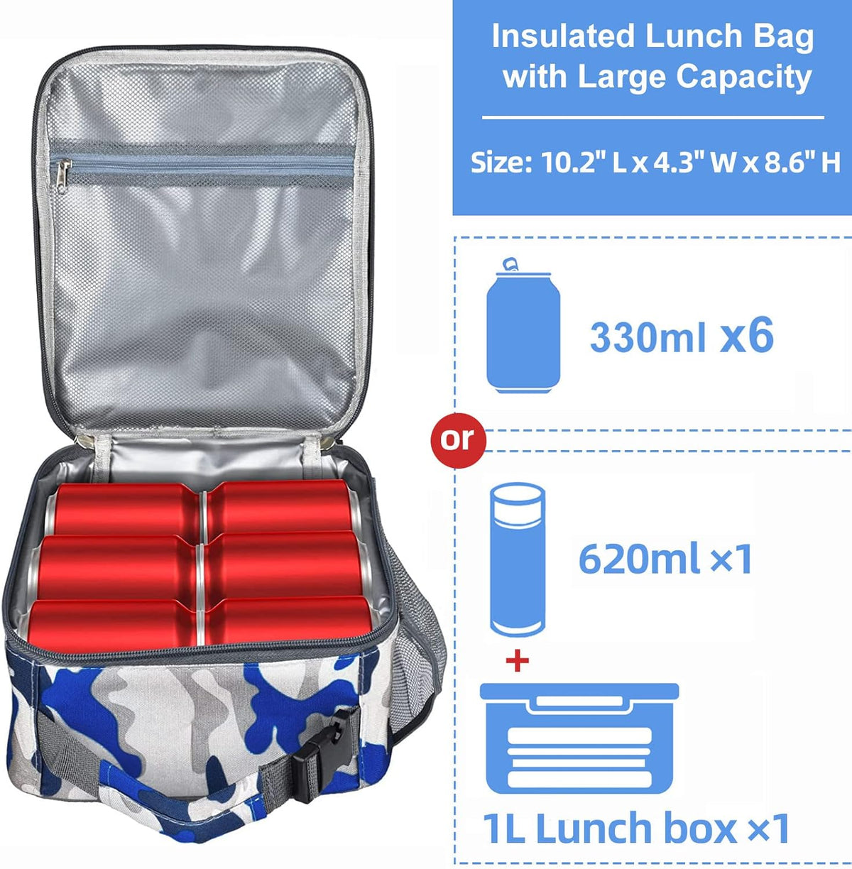 Insulated Lunch Bag, Leakproof Portable Lunch Box for Women Men Boys Girls, Large Capacity Cooler Bag with Handle and Bottle Pocket for Office School Camping Hiking Outdoor Beach Picnic (Black) - PuriLite