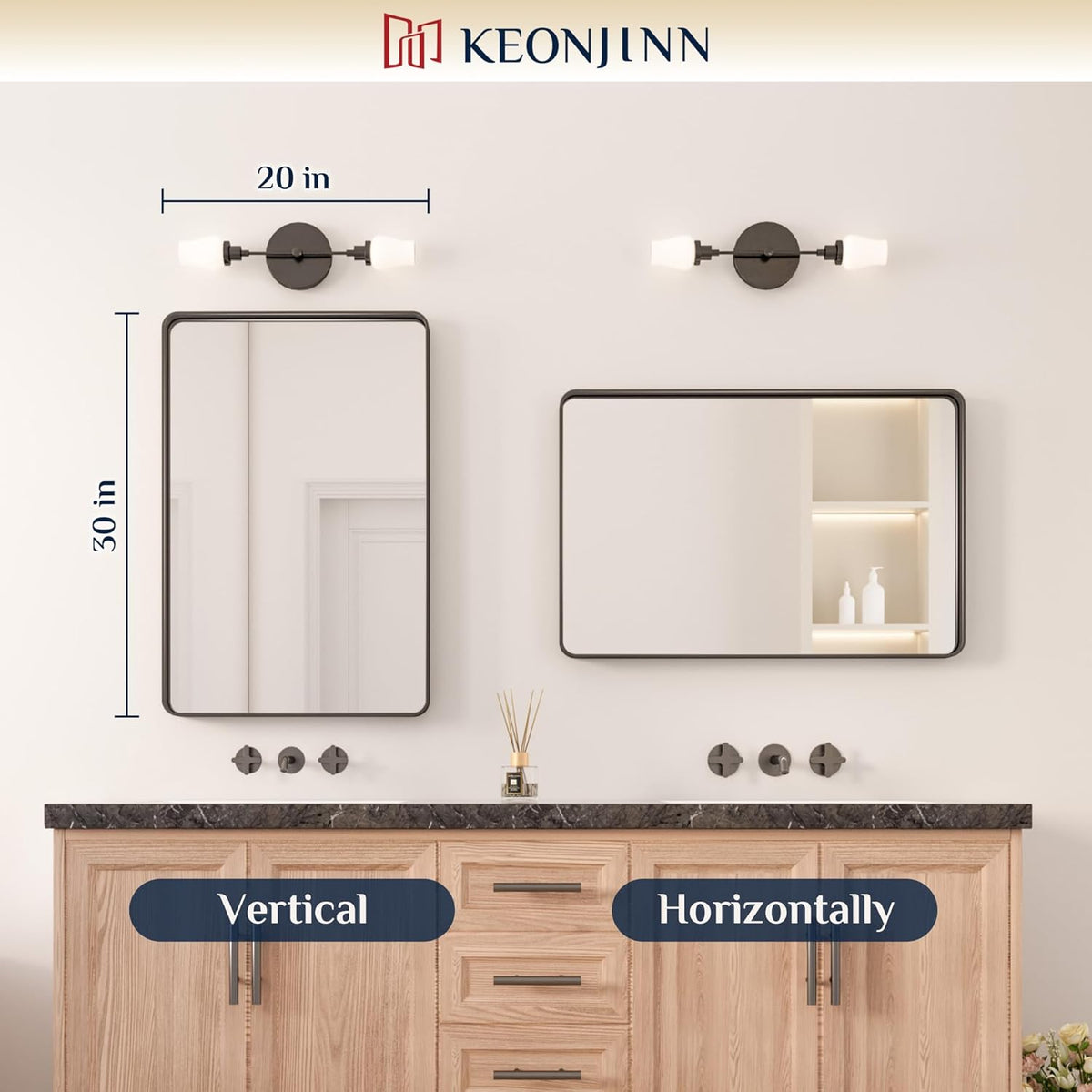 Keonjinn 42 x 36 Brushed Nickel Bathroom Vanity Mirror, Large Rounded Rectangle Bathroom Mirrors for over Sink, Metal Framed Silver Mirror for Wall, Shatterproof HD Tempered Glass(Horizontal/Vertical) - PuriLite