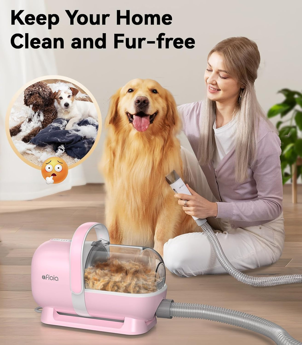 Afloia Dog Grooming Kit, Pet Grooming Vacuum & Dog Clippers Nail Trimmer Grinder & Dogs Brush for Shedding with 6 Pets Groom Tools, Low Noise Dogs Hair Remover Pets Supplies (White) - PuriLite