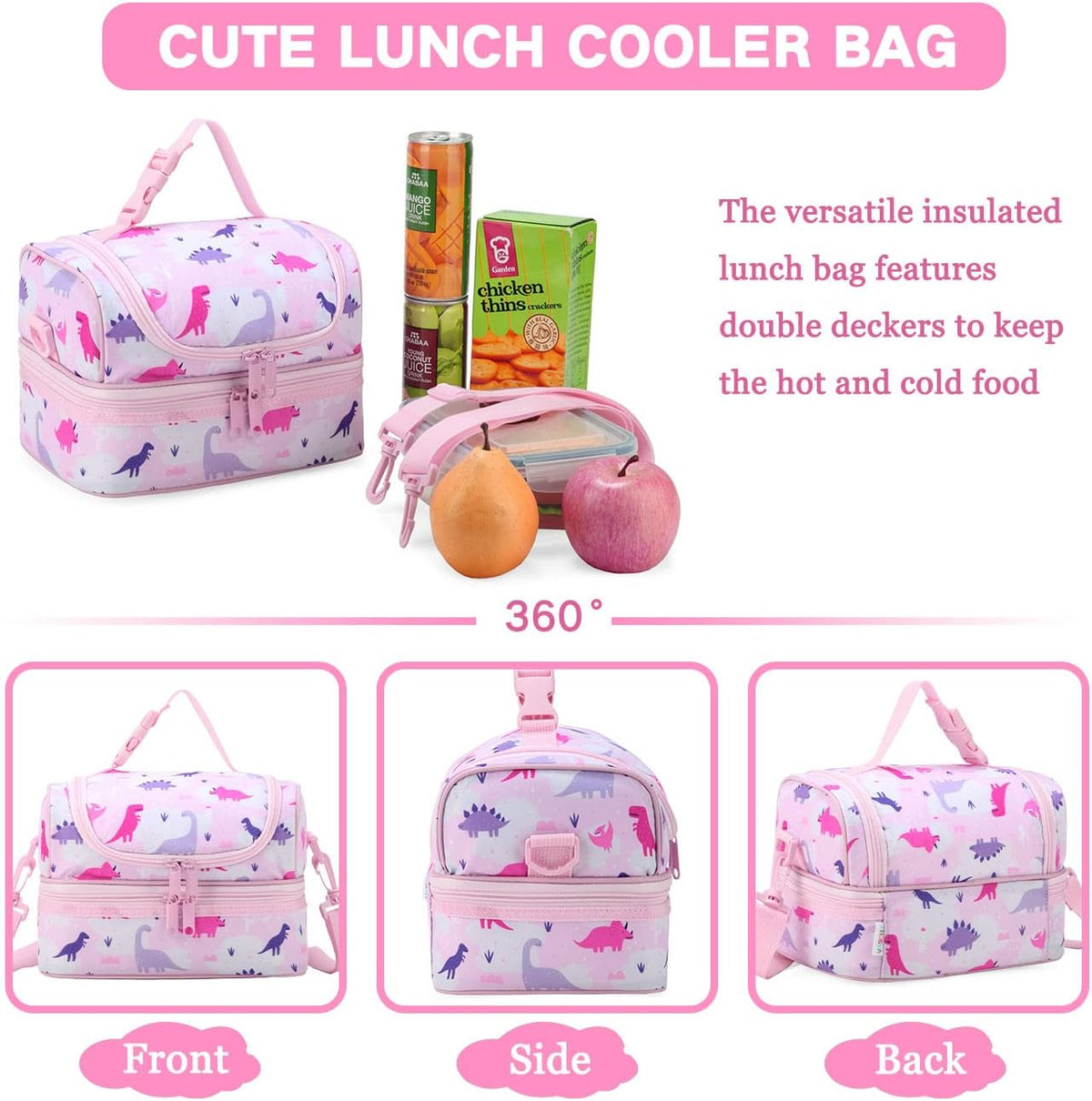 VASCHY Lunch Box Bag Men, Insulated Two Compartments Bento Cooler Bags for Adults/Women/Kids for School,Daycare,Kindergarten,Picnic Black - PuriLite