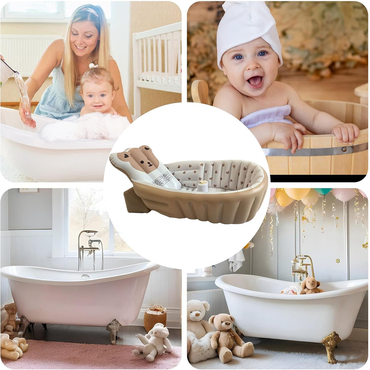 Baby Tubs - Inflatable Toddler Shower Tub - Adjustable Foldable Bathing Support Seat Bathroom Accessories for Beach Pool Outdoor Camping Travel - PuriLite