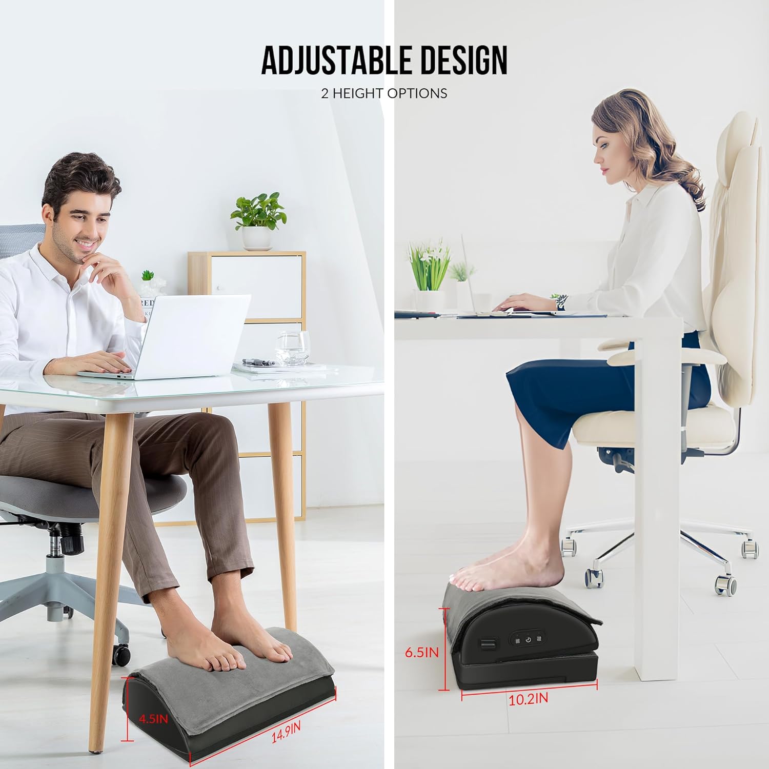 Snailax Foot Rest Under Desk at Work, 2 Heating Levels, 3 Vibrating Massage Modes, Heated Ergonomic Foot Stool with Adjustable Height, Office & Gaming Home Use, Grey - PuriLite