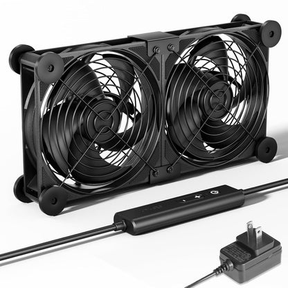upHere Big Airflow 2 x 120mm x 25mm Computer Fan with AC Plug Cabinet Fan 100V 240V AC Power Supply,DC 12V 5 Speed Controller, for Router Mining Machine Chassis Server Workstation Cooling - PuriLite