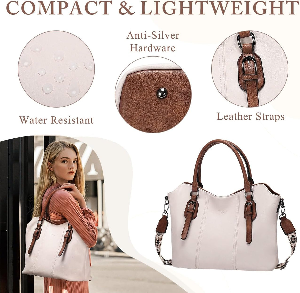 Hobo Bags for Women,VASCHY Vegan Leather Handbag Purse Top Handle Satchel Boho Shoulder Bag with Crossbody Guitar Strap - PuriLite