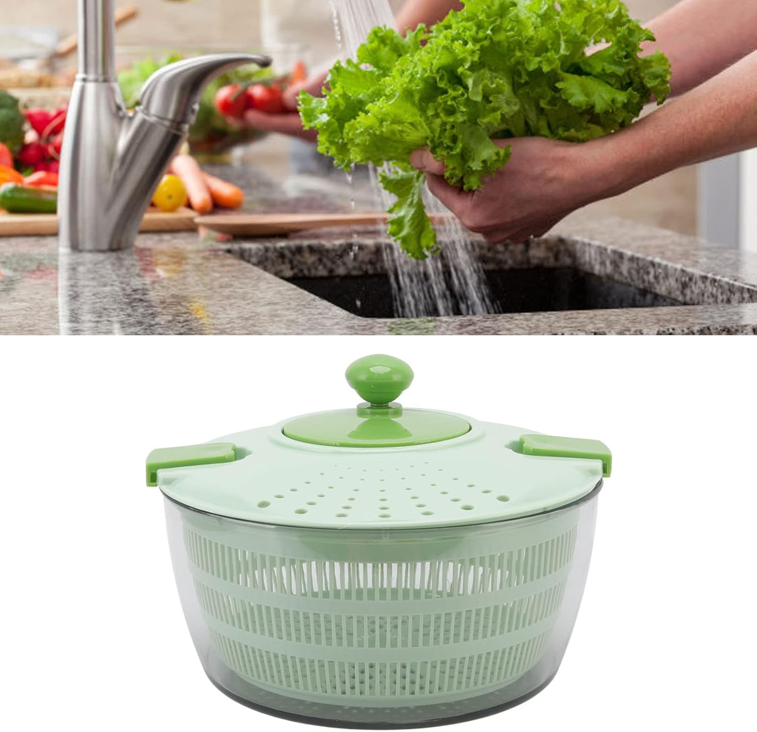 QANYEGN 4L Vegetable Dryer, Leuce er and Dryer, Fruit Washer, Salad Spinner with Drain, Bowl, and Colander - PuriLite