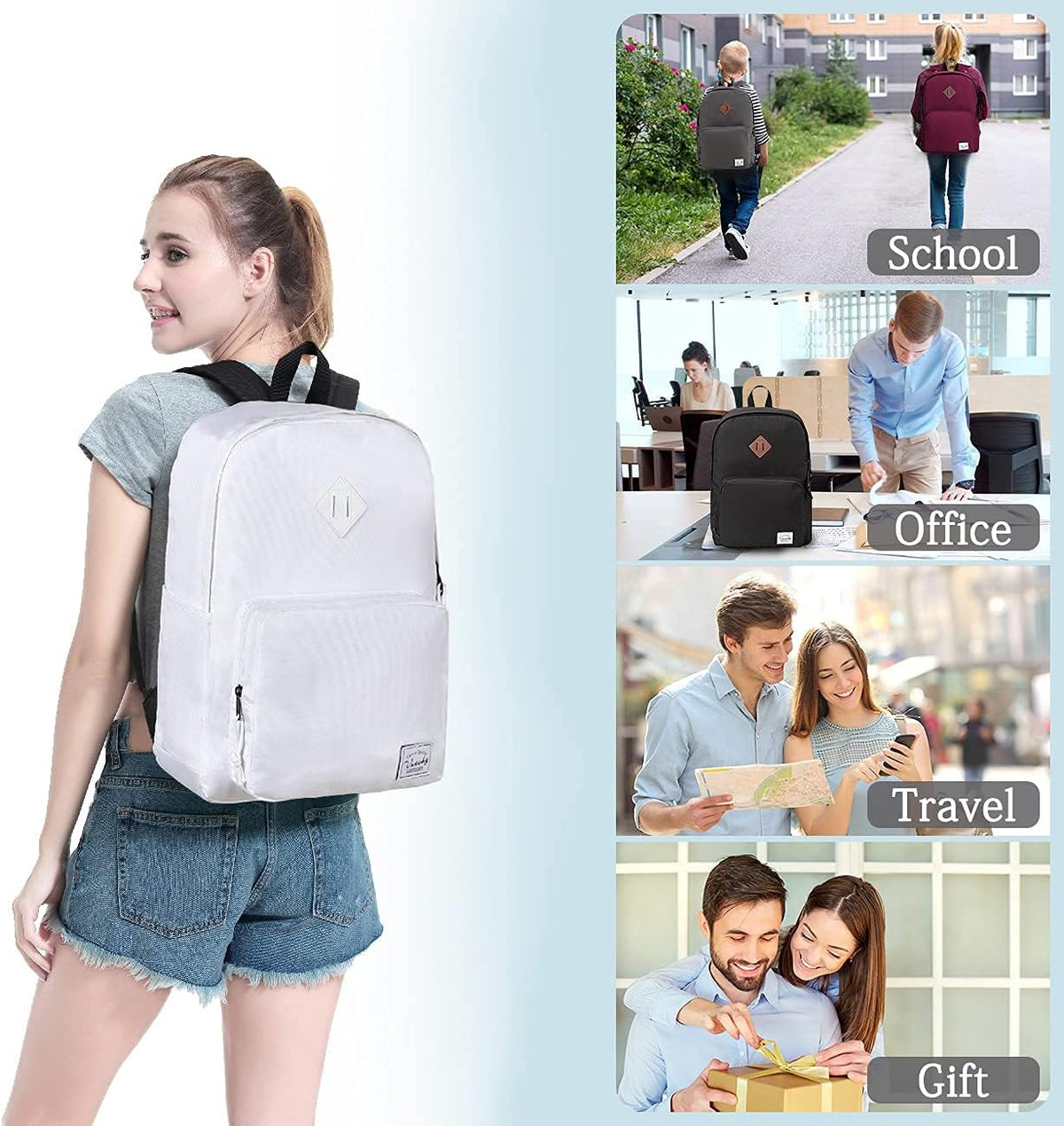 VASCHY Lightweight School Backpack for Women with Sleeve for 14" Laptop - PuriLite