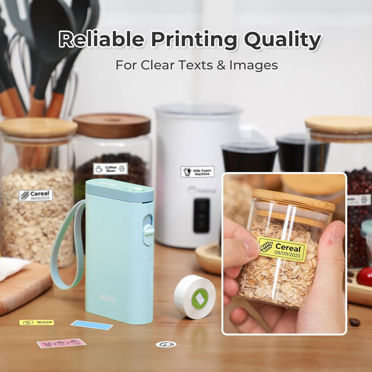 Nelko Label Maker Machine with Tape, P21 Portable Bluetooth Label Printer, Wireless Built-in Cutter Sticker Maker Mini Label Makers with Multiple Templates for School Organizing Office Home, White - PuriLite