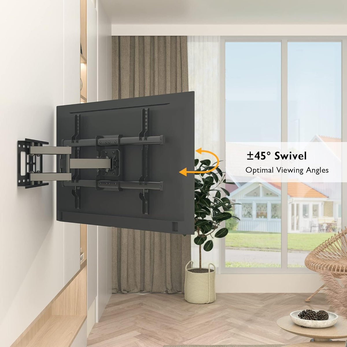 BONTEC Full Motion TV Wall Mount for 37-84 Inch LED LCD OLED Flat Curved TVs, Swivel Tilt Articulating Dual Arm TV Mount Bracket Holds up to 132lbs, Max VESA 600x400mm, Easy Installation - PuriLite